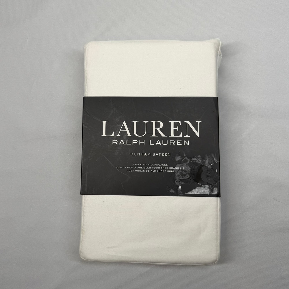 Ralph Lauren Dunham Sateen Pillowcase White King Set of 2 Cotton 300 TC